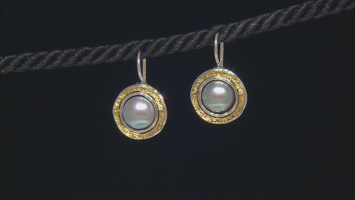 Platinum Cultured Freshwater Pearl Sterling Silver & 14k Yellow Gold Over Silver Two-Tone Earrings Video Thumbnail