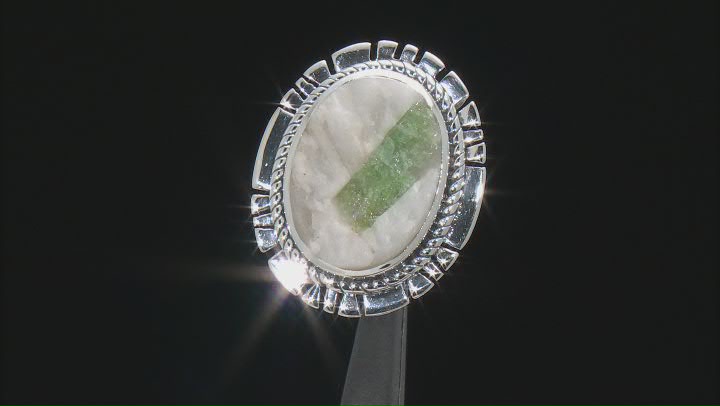Green And White Tourmalinated Quartz Sterling Silver Ring Video Thumbnail