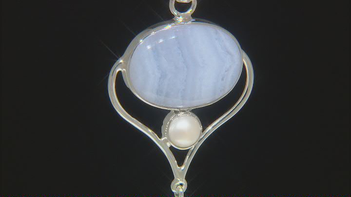 Blue Lace Agate, Topaz, & Cultured Freshwater Pearl Silver Pendant 1.89ct Video Thumbnail