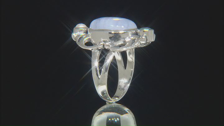 Blue Lace Agate, Blue Topaz, & Cultured Freshwater Pearl Silver Ring 0.23ct Video Thumbnail