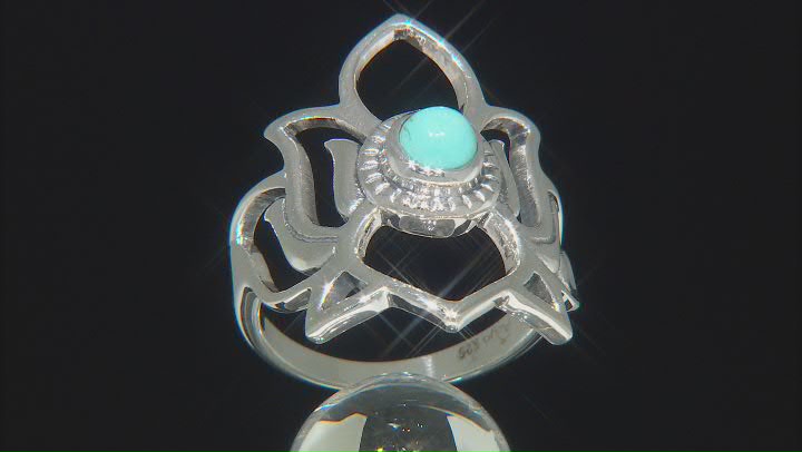 Round Turquoise Sterling Silver Lotus Ring Video Thumbnail