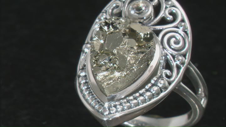 Rough Drusy Pyrite Sterling Silver Ring 0.14ctw Video Thumbnail