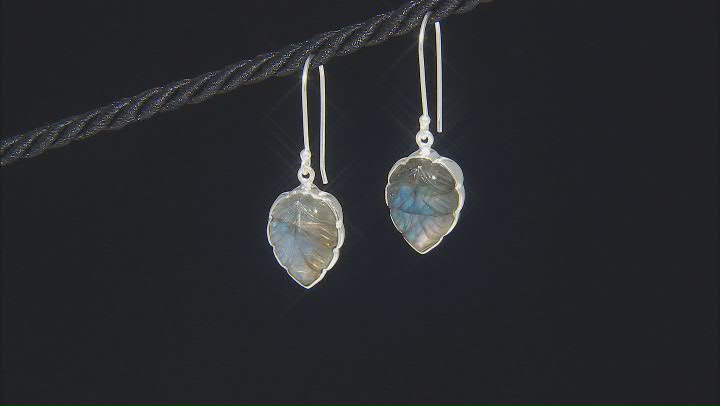 Gray Hand Carved Labradorite Sterling Silver Earrings 12.50ctw Video Thumbnail