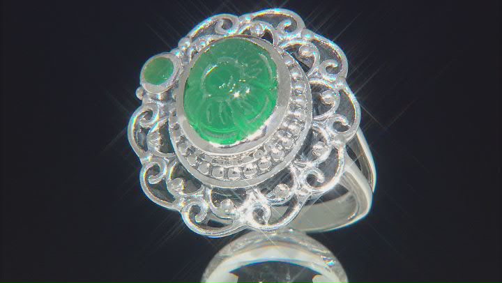 Green Onyx With Emerald Sterling Silver Ring 0.14ct Video Thumbnail