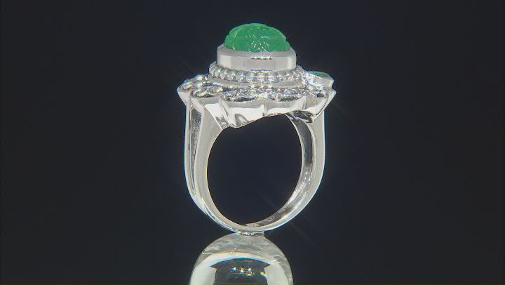 Green Onyx With Emerald Sterling Silver Ring 0.14ct Video Thumbnail