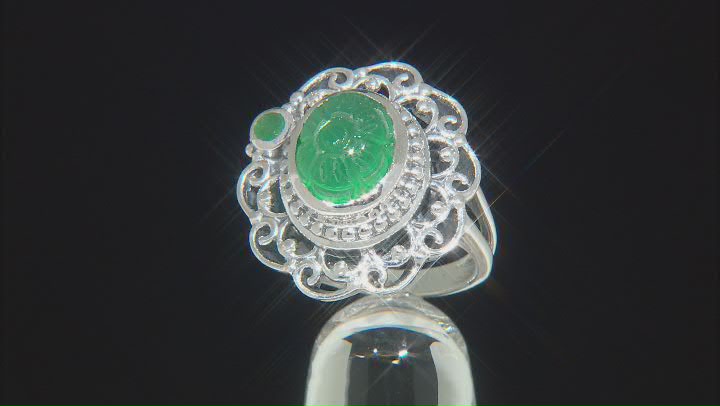 Green Onyx With Emerald Sterling Silver Ring 0.14ct Video Thumbnail