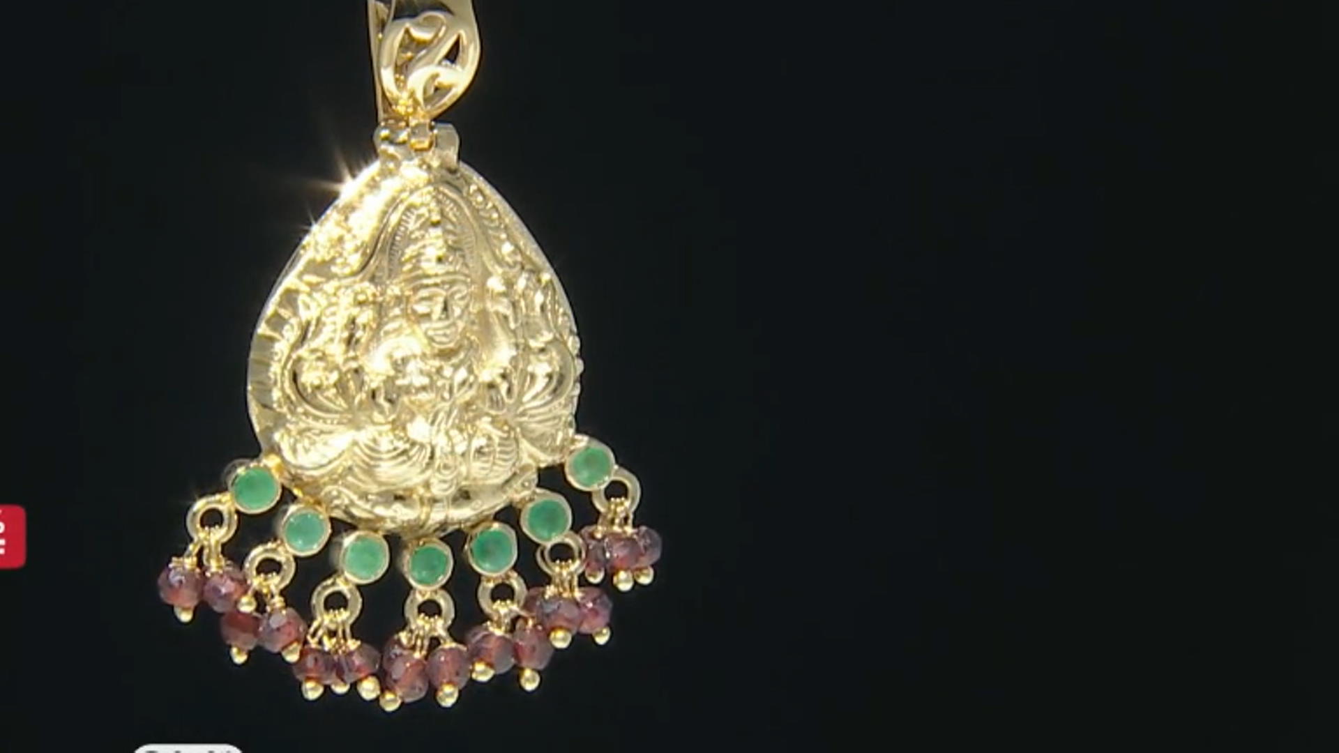 Emerald and Garnet 18k Yellow Gold Over Sterling Silver Pendant 1.45ctw Video Thumbnail