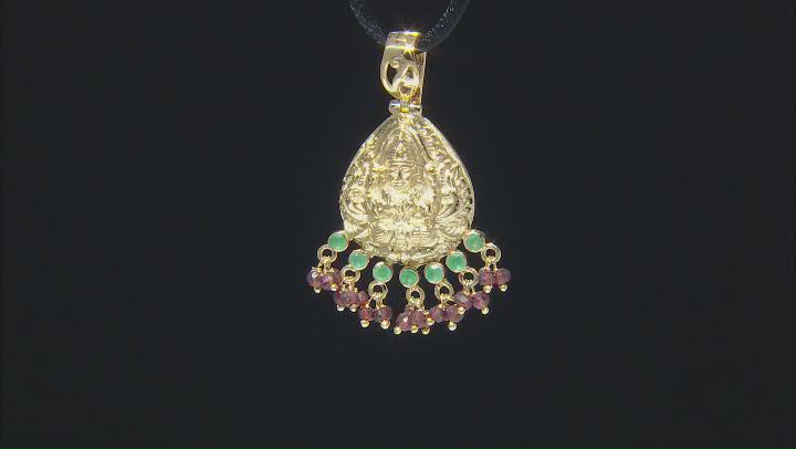 Emerald and Garnet 18k Yellow Gold Over Sterling Silver Pendant 1.45ctw Video Thumbnail
