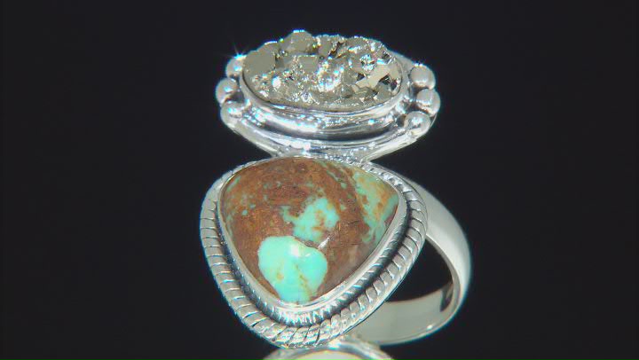 Turquoise in Matrix And Pyrite Sterling Silver Ring Video Thumbnail