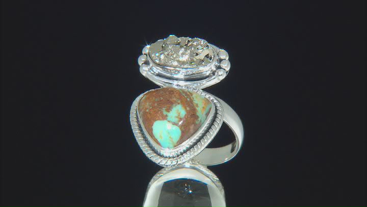 Turquoise in Matrix And Pyrite Sterling Silver Ring Video Thumbnail