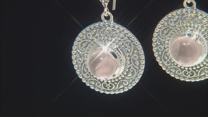 Pink 10mm Round Rose Quartz Sterling Silver Dangle Earrings Video Thumbnail