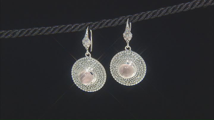 Pink 10mm Round Rose Quartz Sterling Silver Dangle Earrings Video Thumbnail
