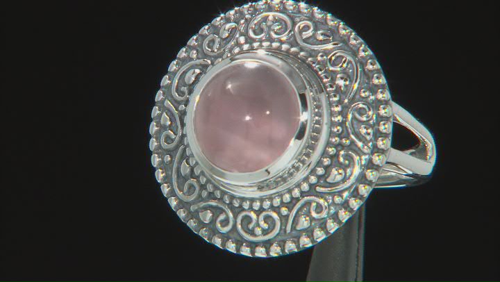 Pink 10mm Round Rose Quartz Sterling Silver Ring Video Thumbnail