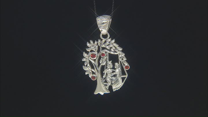 Red Garnet "Tree Of Life" Sterling Silver Pendant 0.30ctw Video Thumbnail
