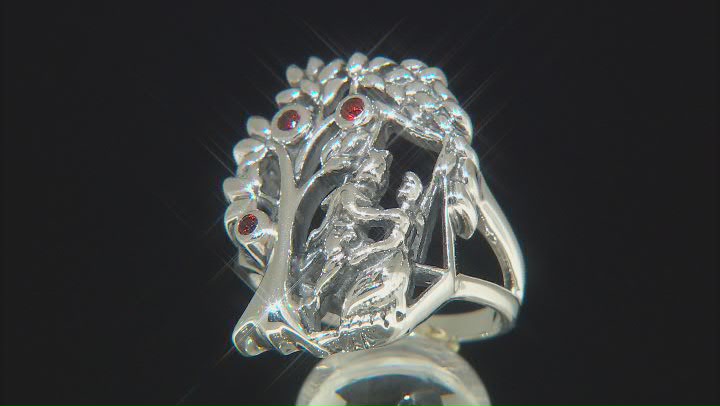 Round Red Garnet Sterling Silver Tree Of Life Ring 0.16ctw Video Thumbnail