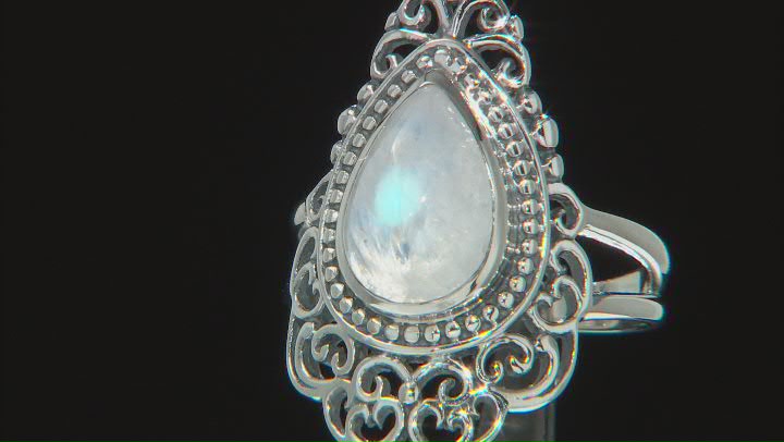 Pear Rainbow Moonstone Sterling Silver Ring Video Thumbnail