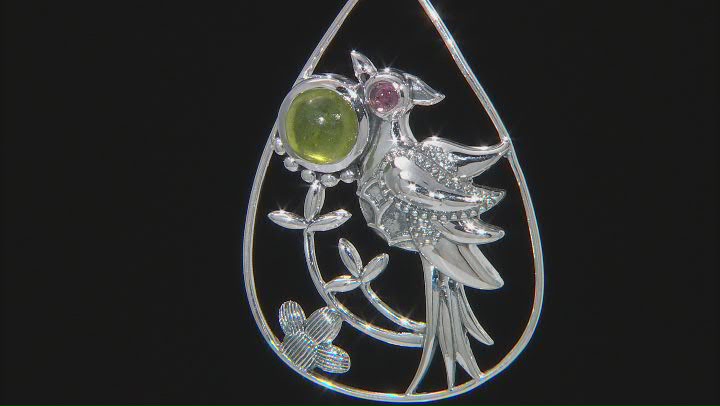 Pink Tourmaline and Green Idocrase Sterling Silver Pendant Video Thumbnail