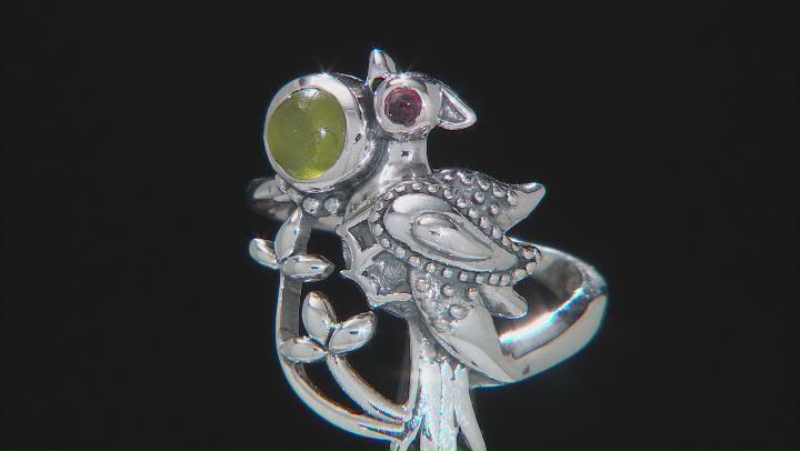 Pink Tourmaline and Green Idocrase Sterling Silver Ring Video Thumbnail