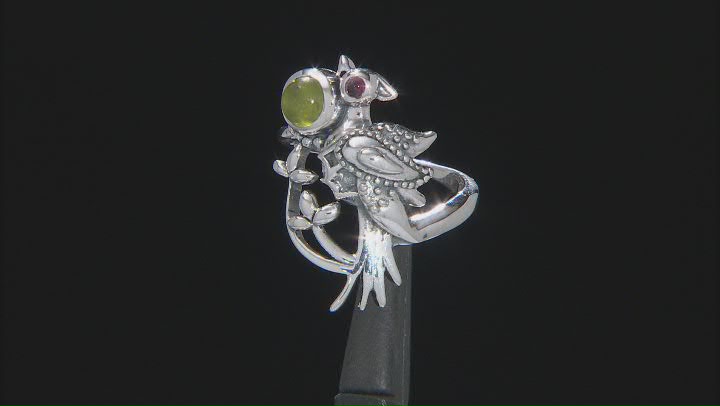 Pink Tourmaline and Green Idocrase Sterling Silver Ring Video Thumbnail