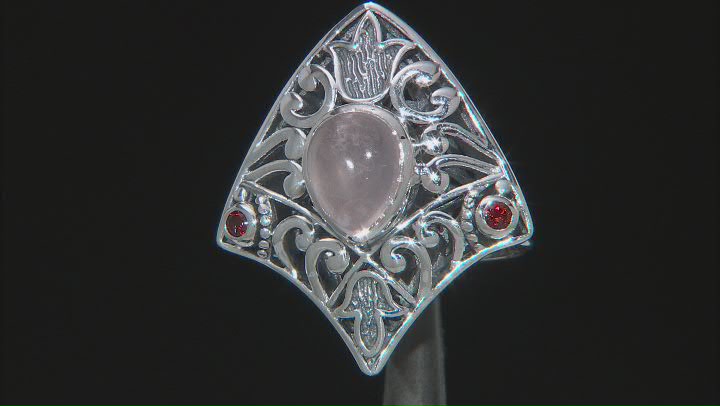 Rose Quartz and Garnet Sterling Silver Ring .06ctw Video Thumbnail