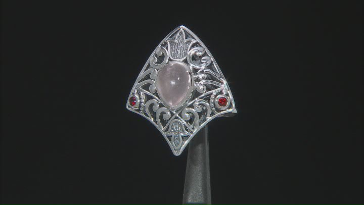 Rose Quartz and Garnet Sterling Silver Ring .06ctw Video Thumbnail