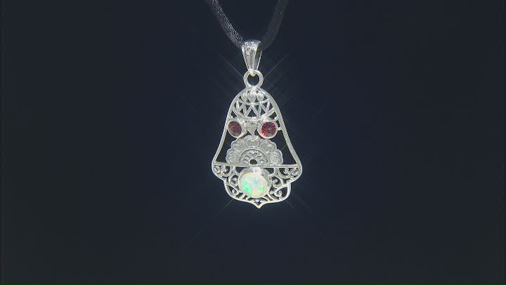 Ethiopian Opal and Garnet Sterling Silver Bell Pendant 0.94ctw Video Thumbnail