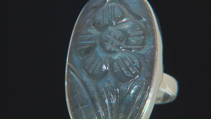 32x18mm Labradorite Sterling Silver Hand Carved Floral Ring Video Thumbnail