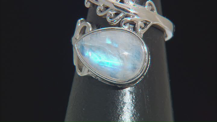 Rainbow Moonstone Sterling Silver Leaf Bypass Ring Video Thumbnail