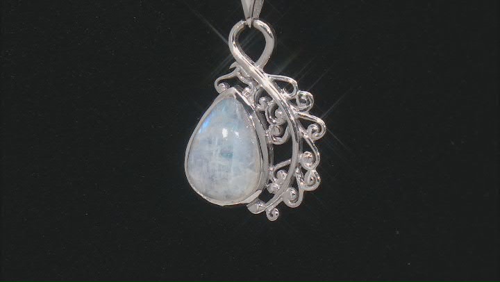 Rainbow Moonstone Sterling Silver Leaf Pendant With Chain Video Thumbnail
