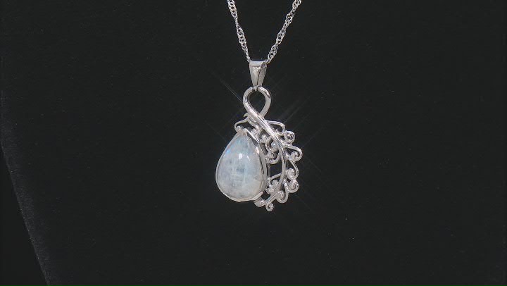 Rainbow Moonstone Sterling Silver Leaf Pendant With Chain Video Thumbnail