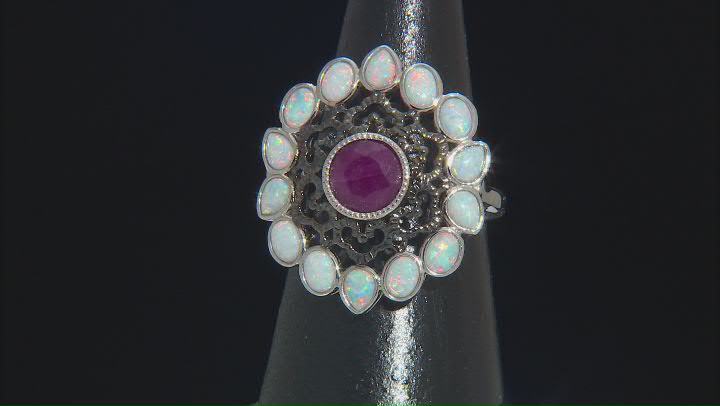 Indian Ruby With Lab Created Opal Rhodium Over Sterling Silver Ring 1.45ct Video Thumbnail