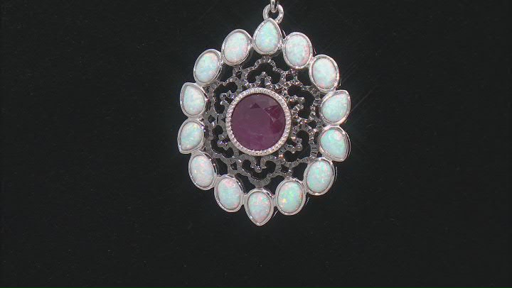 Indian Ruby With Lab Created Opal Rhodium Over Sterling Silver Pendant With Chain 1.45ct Video Thumbnail