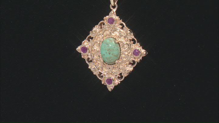 LaBonita Turquoise With Indian Ruby 18K Yellow Gold Over Sterling Silver Pendant with Chain 0.12ctw Video Thumbnail