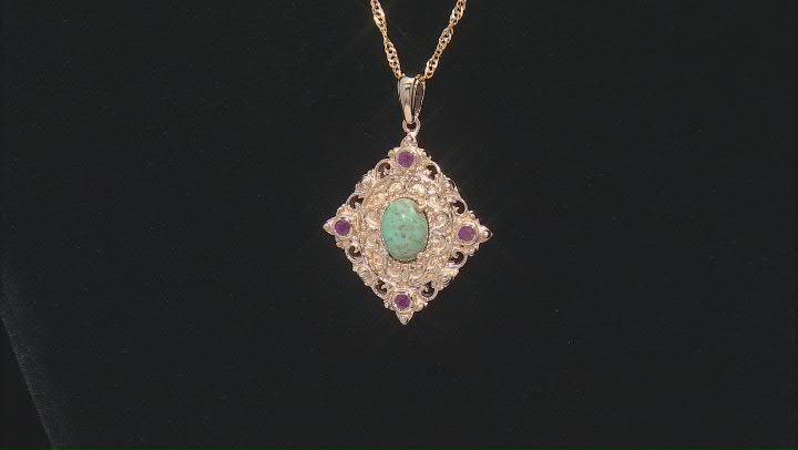LaBonita Turquoise With Indian Ruby 18K Yellow Gold Over Sterling Silver Pendant with Chain 0.12ctw Video Thumbnail