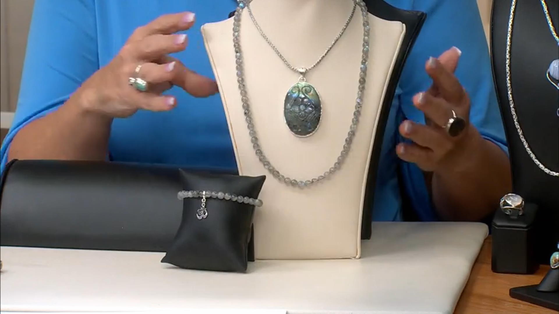 Labradorite Rhodium Over Sterling Silver Beaded Strand Necklace Video Thumbnail