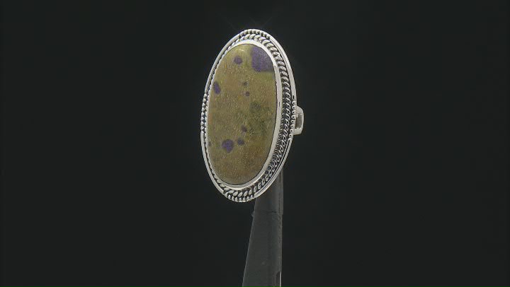 35x18mm Stichtite in Serpentine Sterling Silver Ring Video Thumbnail