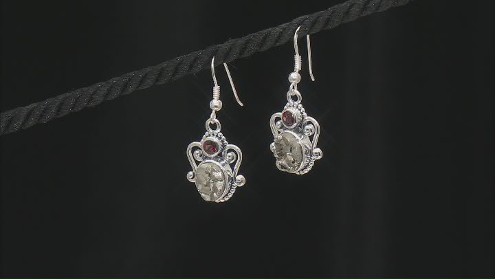 Pyrite & Garnet Sterling Silver Earrings 5.6ctw Video Thumbnail