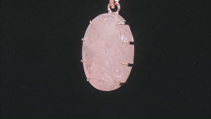 32x22mm Carved Rose Quartz 18K Rose Gold Over Sterling Silver Floral Pendant With Chain Video Thumbnail