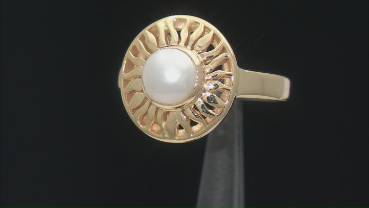6mm Cultured Freshwater Pearl 18K Yellow Gold Over Sterling Silver Ring Video Thumbnail