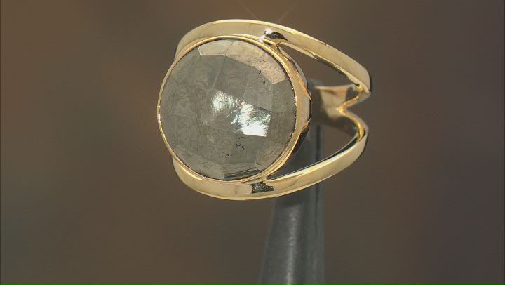 14mm Pyrite 18K Gold Over Sterling Silver Solitaire Ring Video Thumbnail