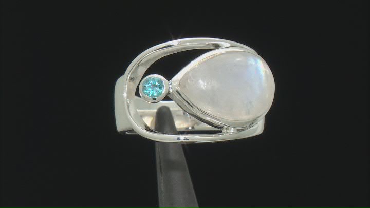 Rainbow Moonstone & Blue Topaz Sterling Silver Ring .14ctw Video Thumbnail
