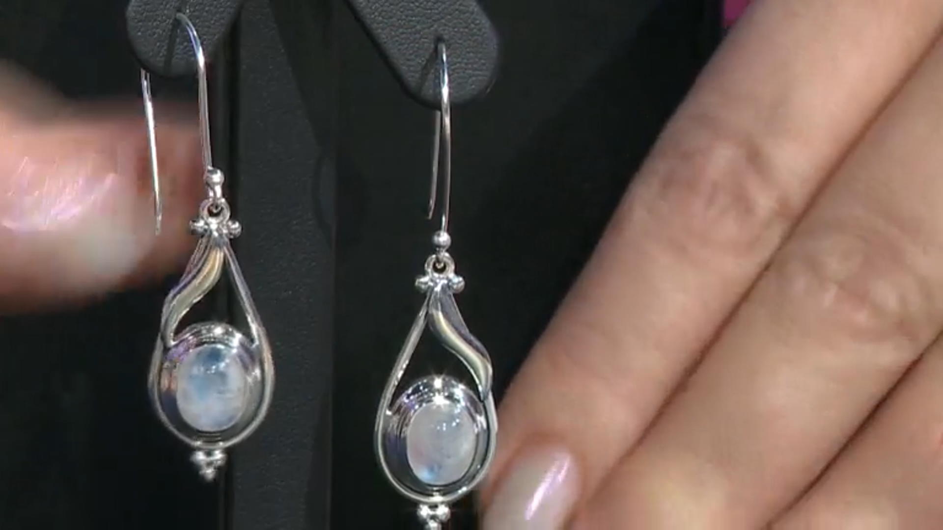 Oval Rainbow Moonstone Sterling Silver Dangle Earrings Video Thumbnail