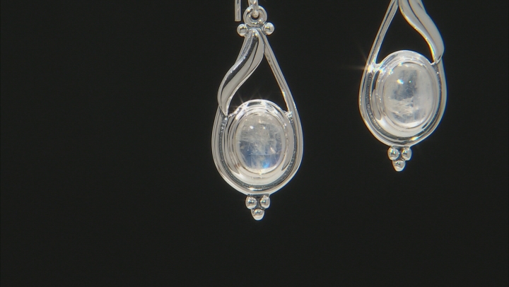 Oval Rainbow Moonstone Sterling Silver Dangle Earrings Video Thumbnail