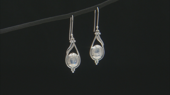 Oval Rainbow Moonstone Sterling Silver Dangle Earrings Video Thumbnail