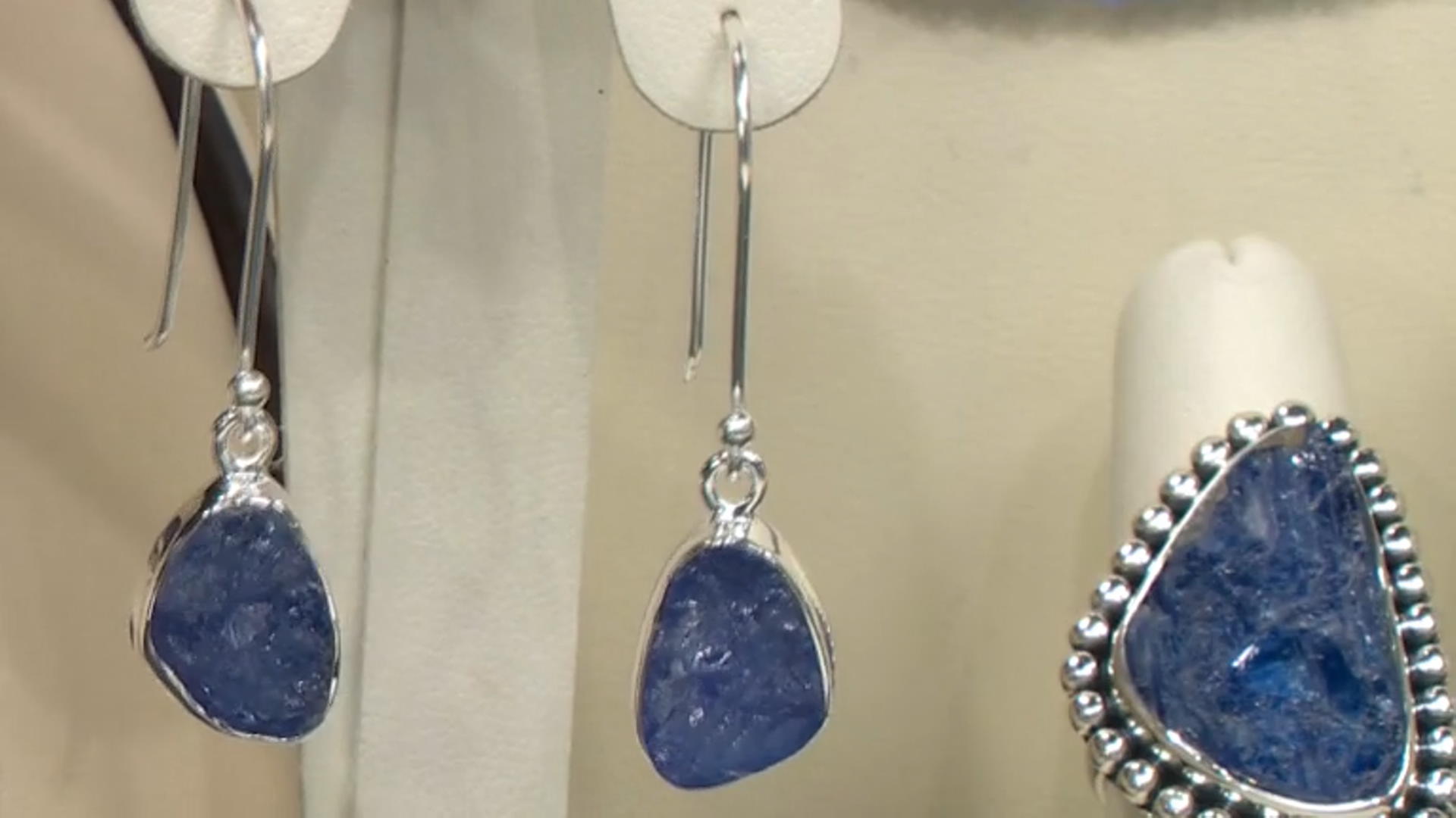 Blue Tanzanite Rough Silver Earrings Video Thumbnail