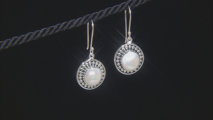 White Cultured Freshwater Pearl Silver Dangle Earrings Video Thumbnail