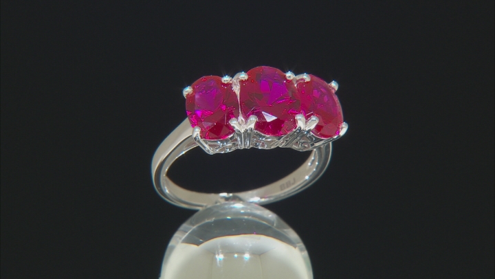 Red Lab Created Ruby Rhodium Over Sterling Silver Ring 5.04ctw Video Thumbnail