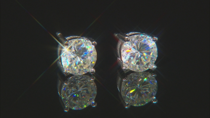 White Strontium Titanate Rhodium Over Sterling Silver Stud Earrings 2.27ctw Video Thumbnail