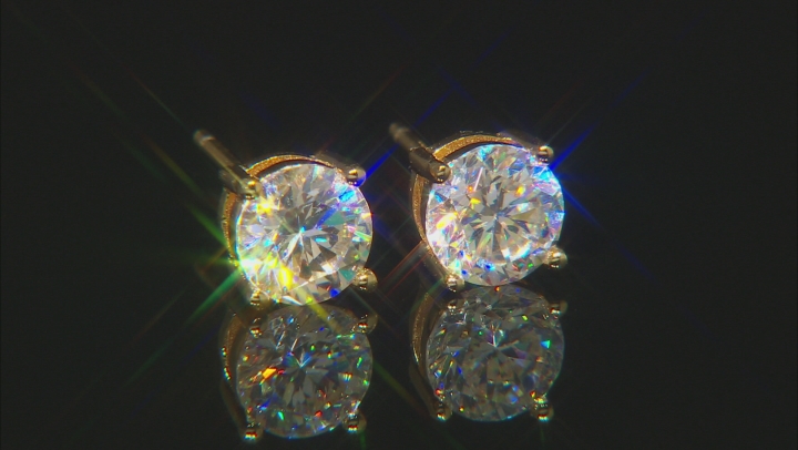 White Strontium Titanate 18k yellow gold over sterling silver stud earrings 2.27ctw Video Thumbnail