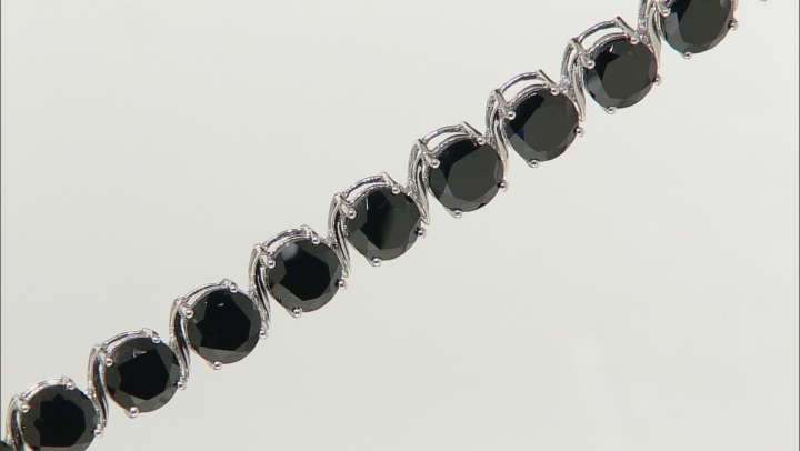 Black Spinel Rhodium Over Sterling Silver Tennis Bracelet  72.72ctw Video Thumbnail